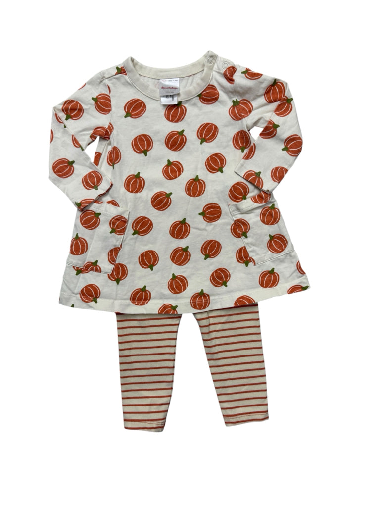 Size 12-18 Months Hanna Andersson 100% Cotton Pumpkin Dress and Striped Pants