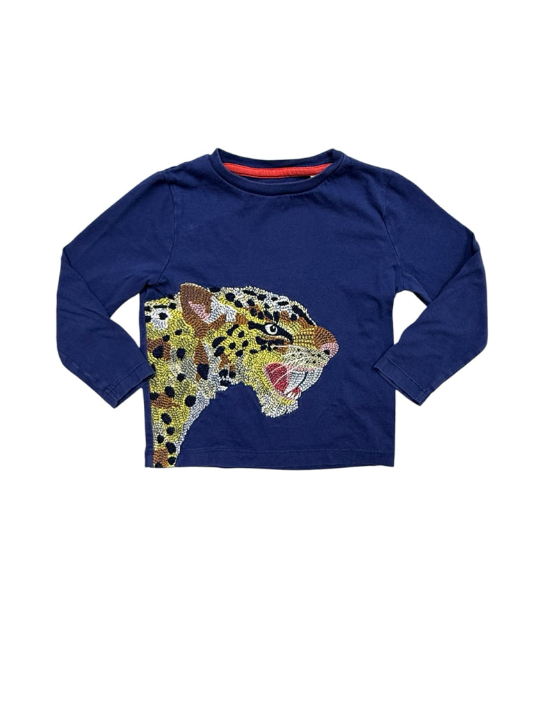 Size 2-3 Boden 100% Cotton Blue Long-Sleeve Shirt with Leopard