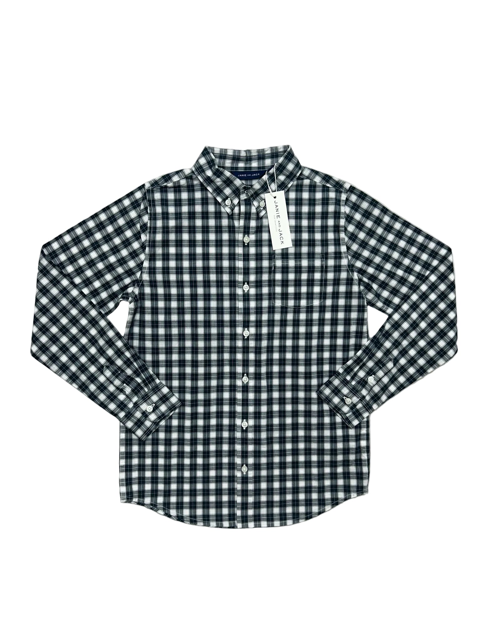 NWT Size 10 Janie & Jack Green & White Plaid Poplin Long-Sleeve Button-Up Shirt