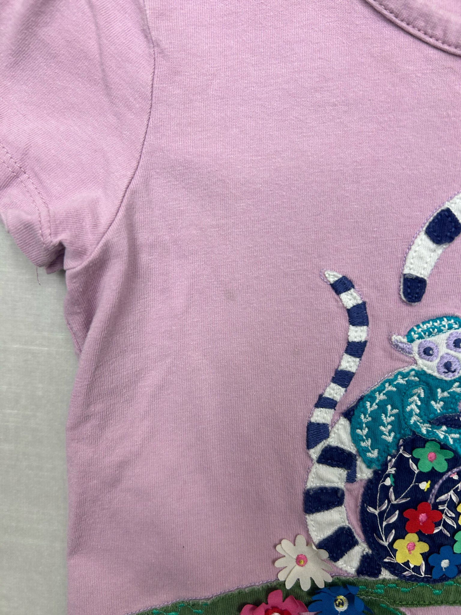 2-3T Boden Purple Short-Sleeve Shirt w/ Applique Monkeys & Flowers