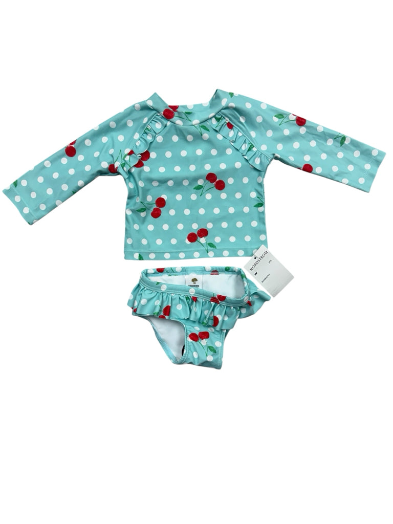 NWT 0-3 Months Tucker+Tate Blue Two-Piece Swimsuit w/ Polka Dots & Cherries