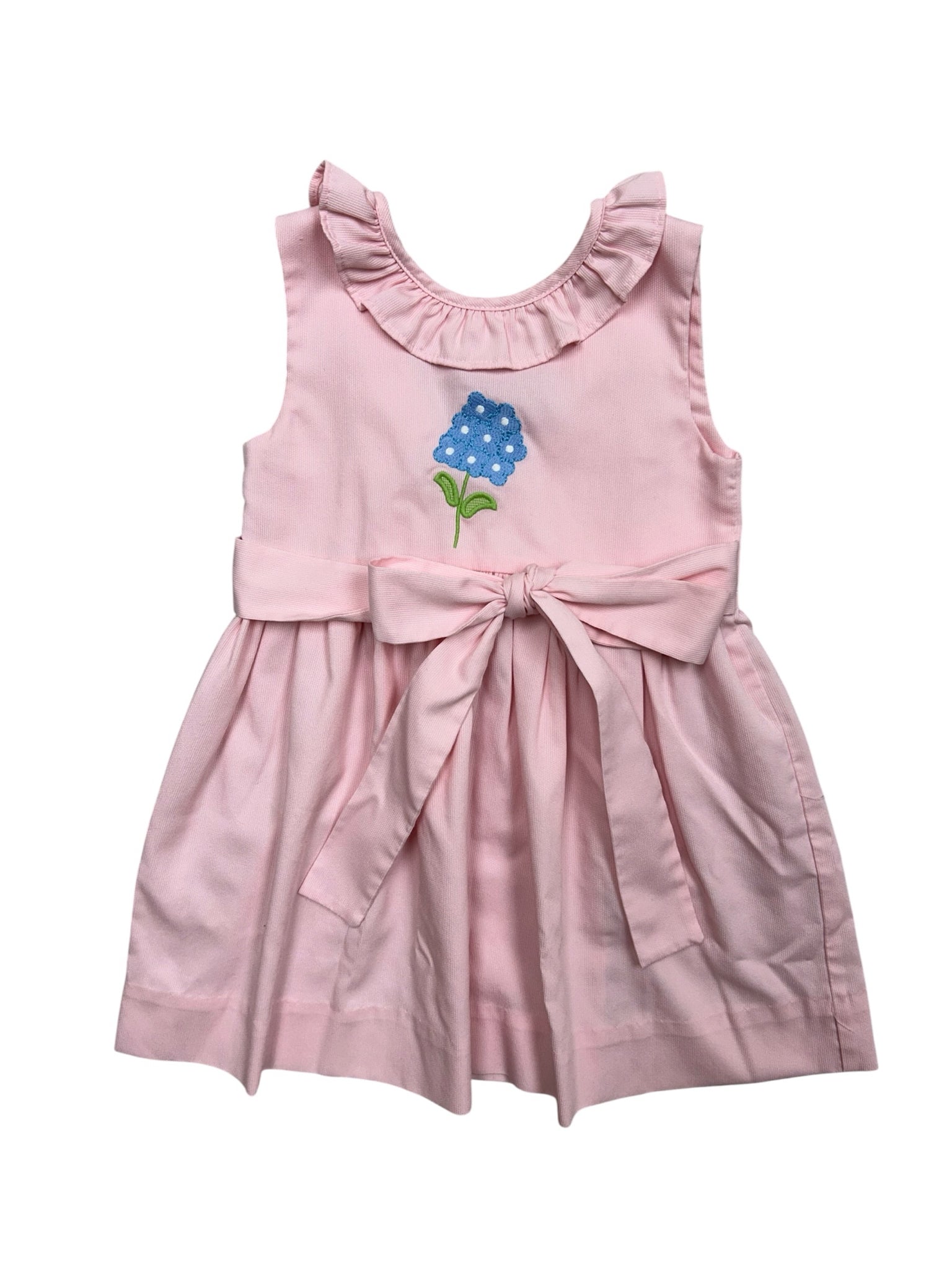 3T Little English Pink Sleeveless Dress w/ Embroidered Hydrangea and Sash