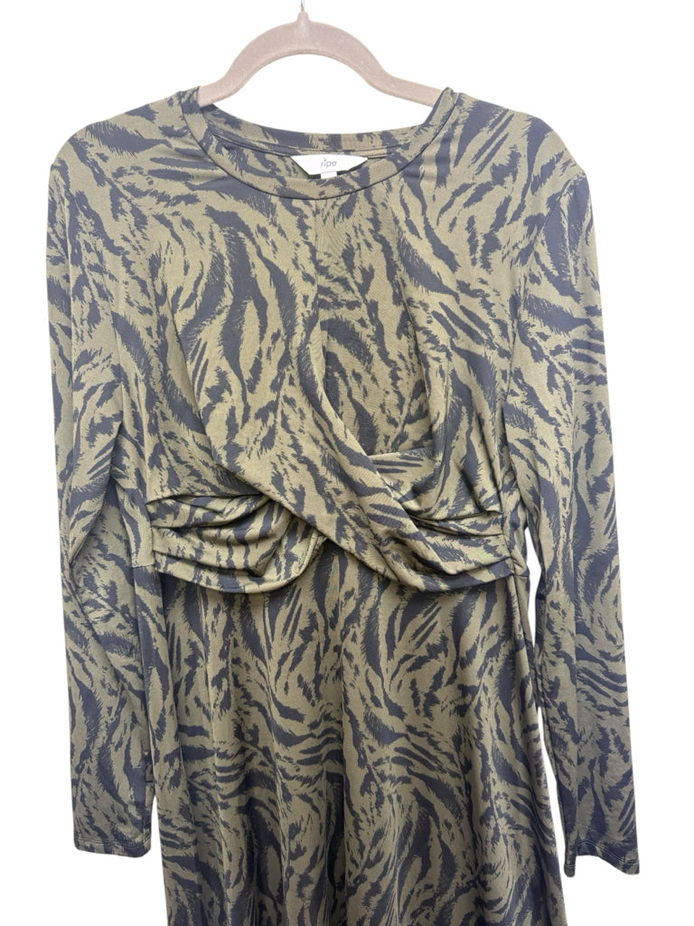 Ripe Maternity + Nursing Green Leopard Print Long-Sleeve Dress