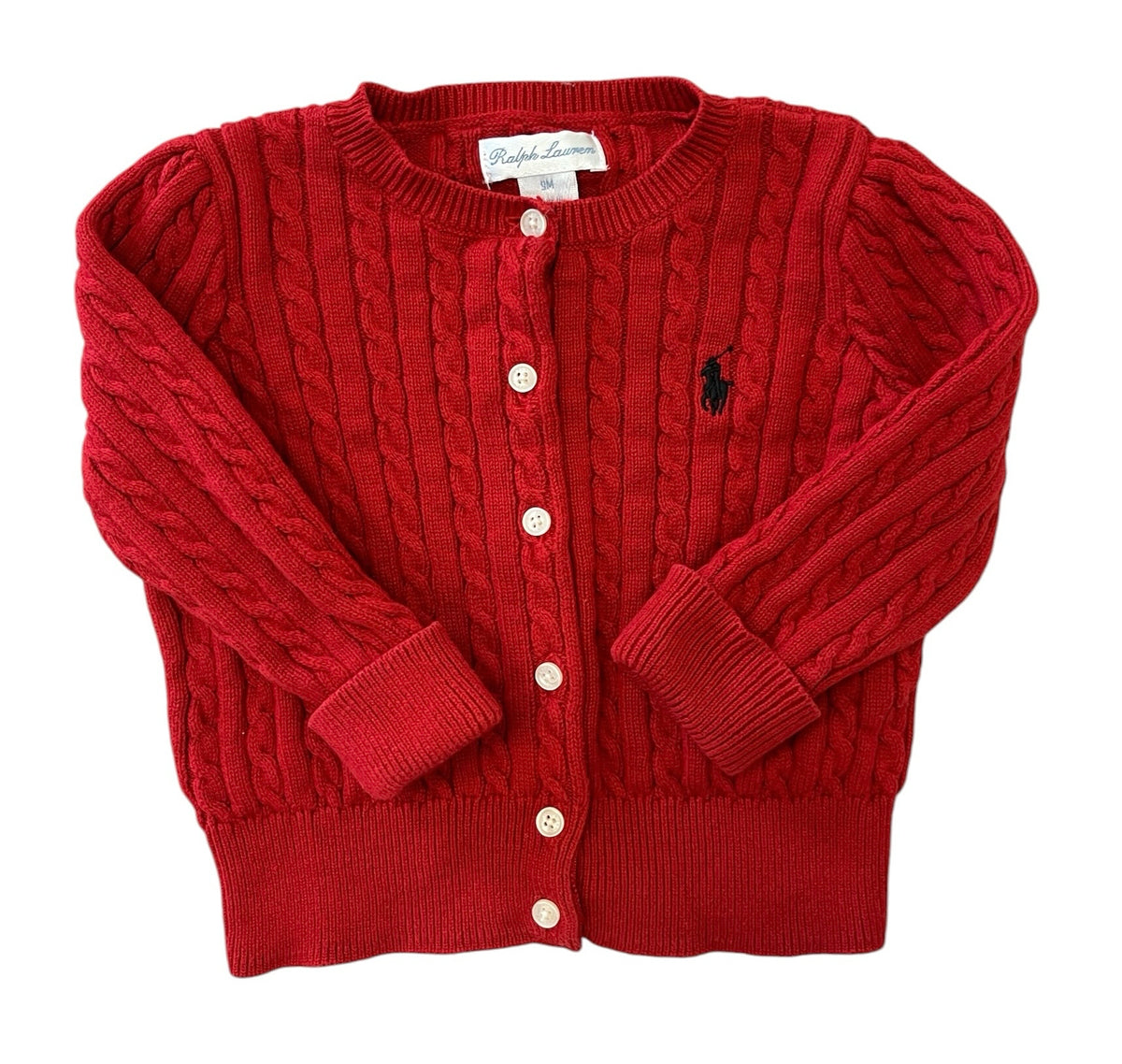 Ralph Lauren Red Cable-knit Cardigan Sweater Size 9 Months