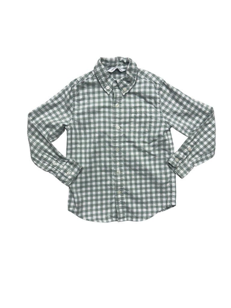 4T Janie & Jack 100% Cotton Green + White Checkered Long-Sleeve Collared Shirt