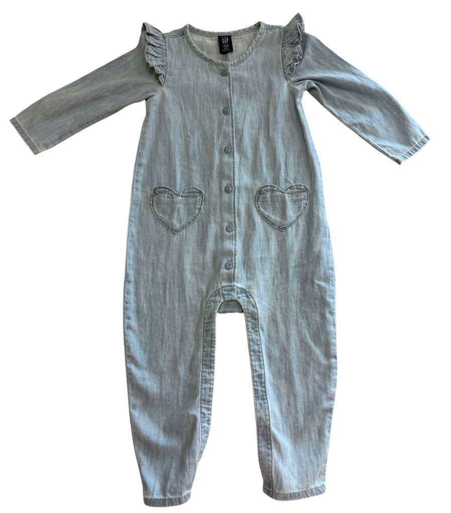 Gap Blue Lightweight Denim Romper 100% Cotton Size 18-24 Months