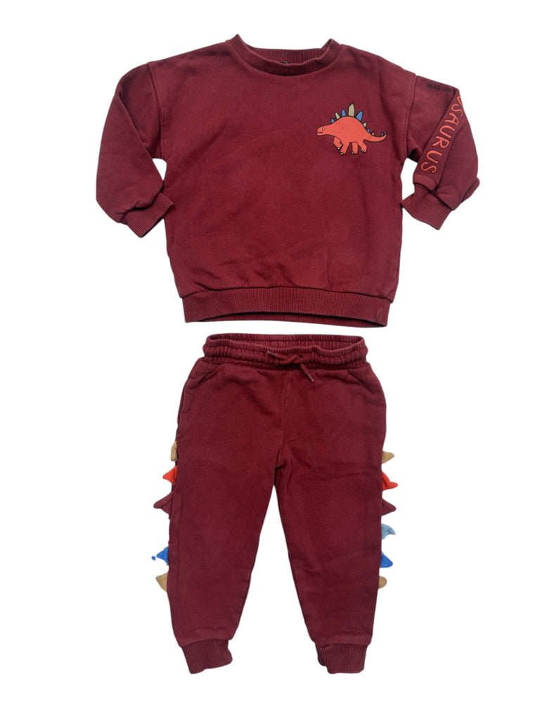 Size 3-4 Next Red Sweatshirt and Sweatpants with Dinosaur Spikes