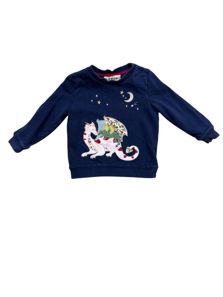Size 2-3 Boden 100% Cotton Blue Sweatshirt with Dragon Applique
