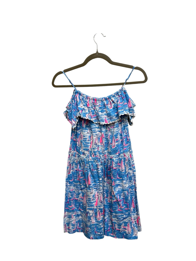 Size 16 Lilly Pulitzer Blue 100% Cotton Sleeveless Dress with Boats