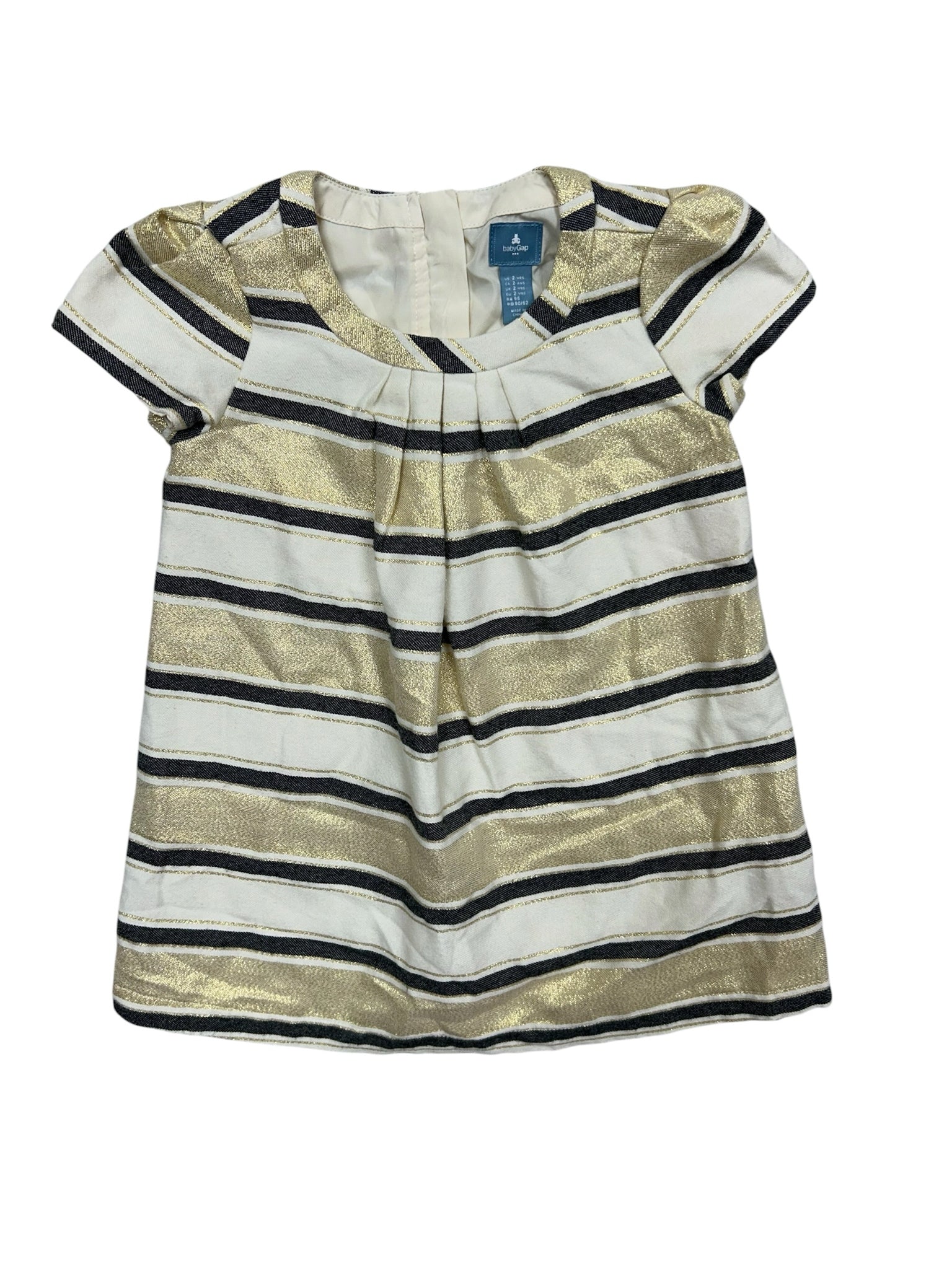 2T Gap Gold & Cream Striped Short-Sleeve Dress