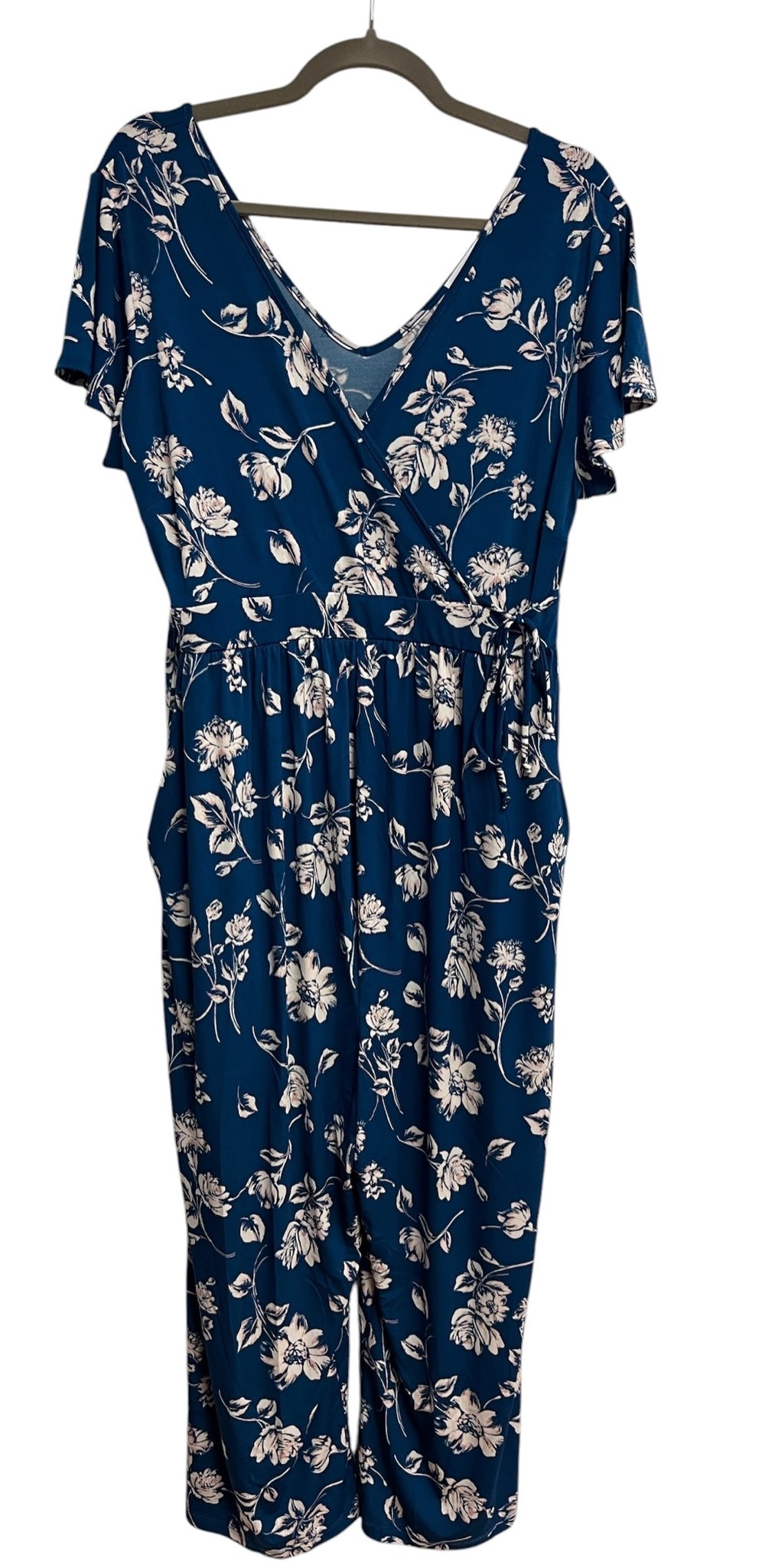 Kaileigh Blue Flowered Maternity + Nursing  Jumpsuit Size L