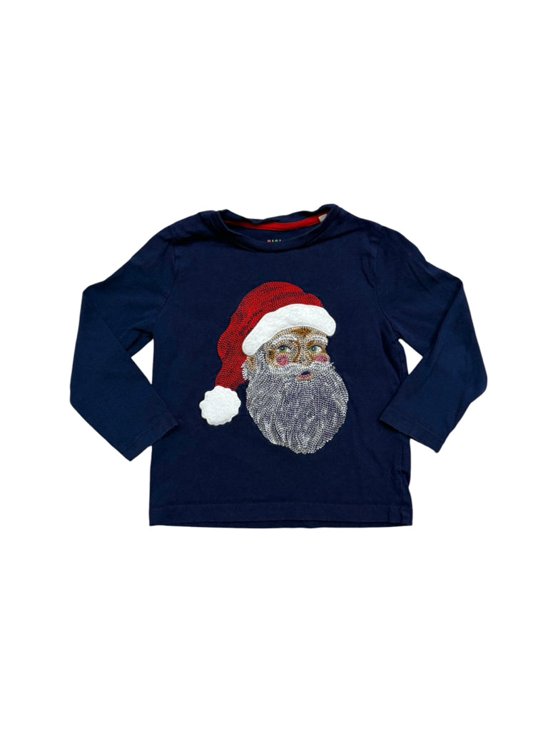 Size 2-3 Boden 100% Cotton Blue Long-Sleeve Shirt with Embroidered Santa
