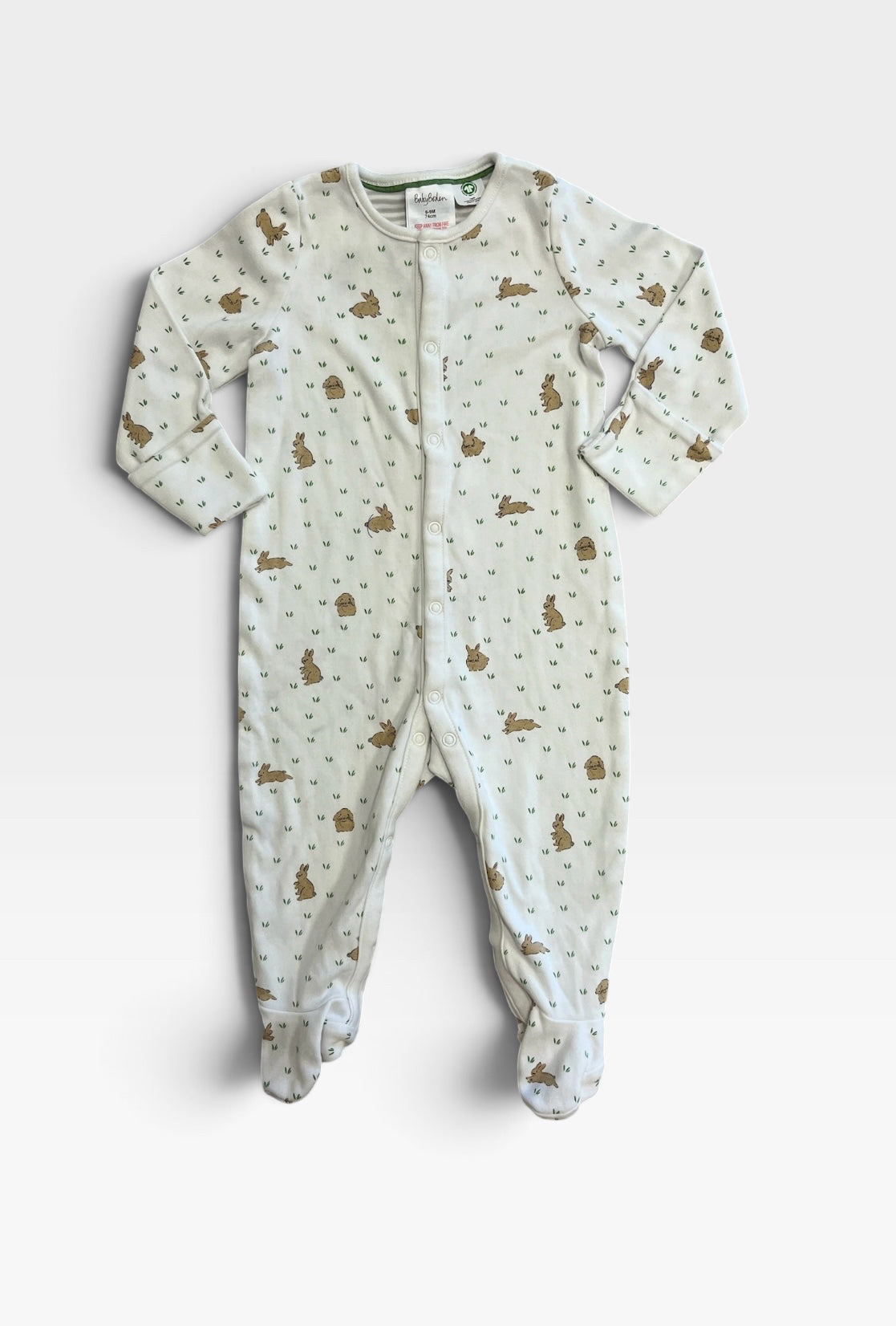 Boden Baby Cream with Bunnies One-Piece Cotton Pajamas 6-9 Months
