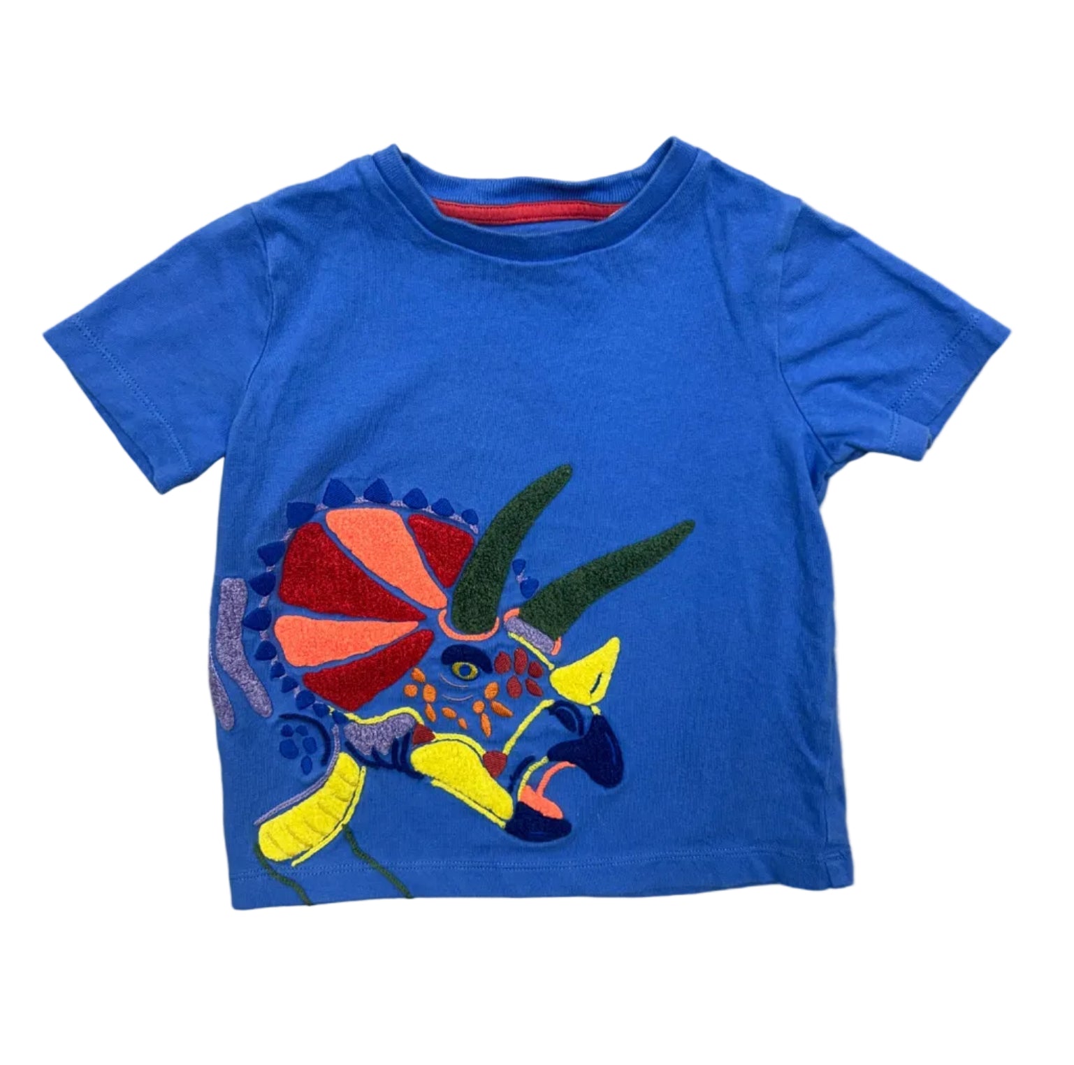 2-3T Boden Blue Short-Sleeve Shirt w/ Applique Triceratops