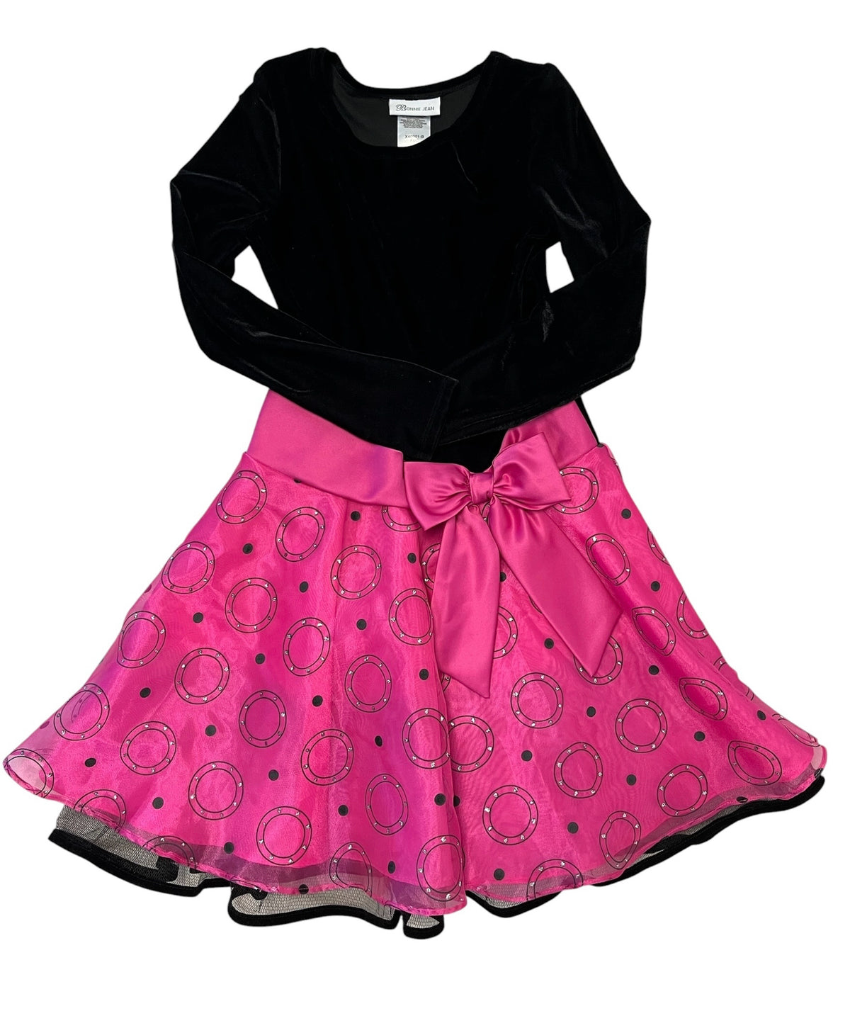 Bonnie Jean Black Velvet with Pink Tulle Dress Size 12