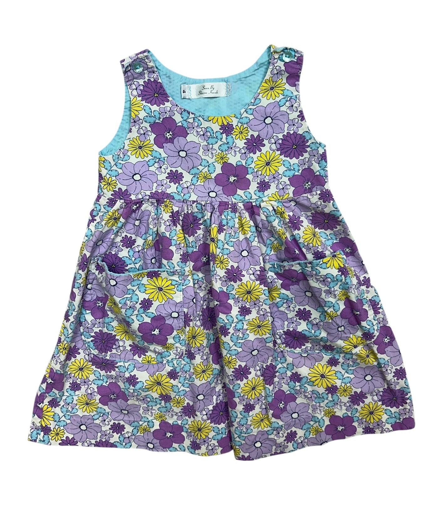 4T Sharon Kocak Purple Floral Sleeveless Dress with Pockets