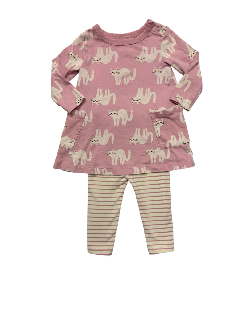 Size 12-18 Months Hanna Andersson Pink Dress with Cats and Striped Pants Set