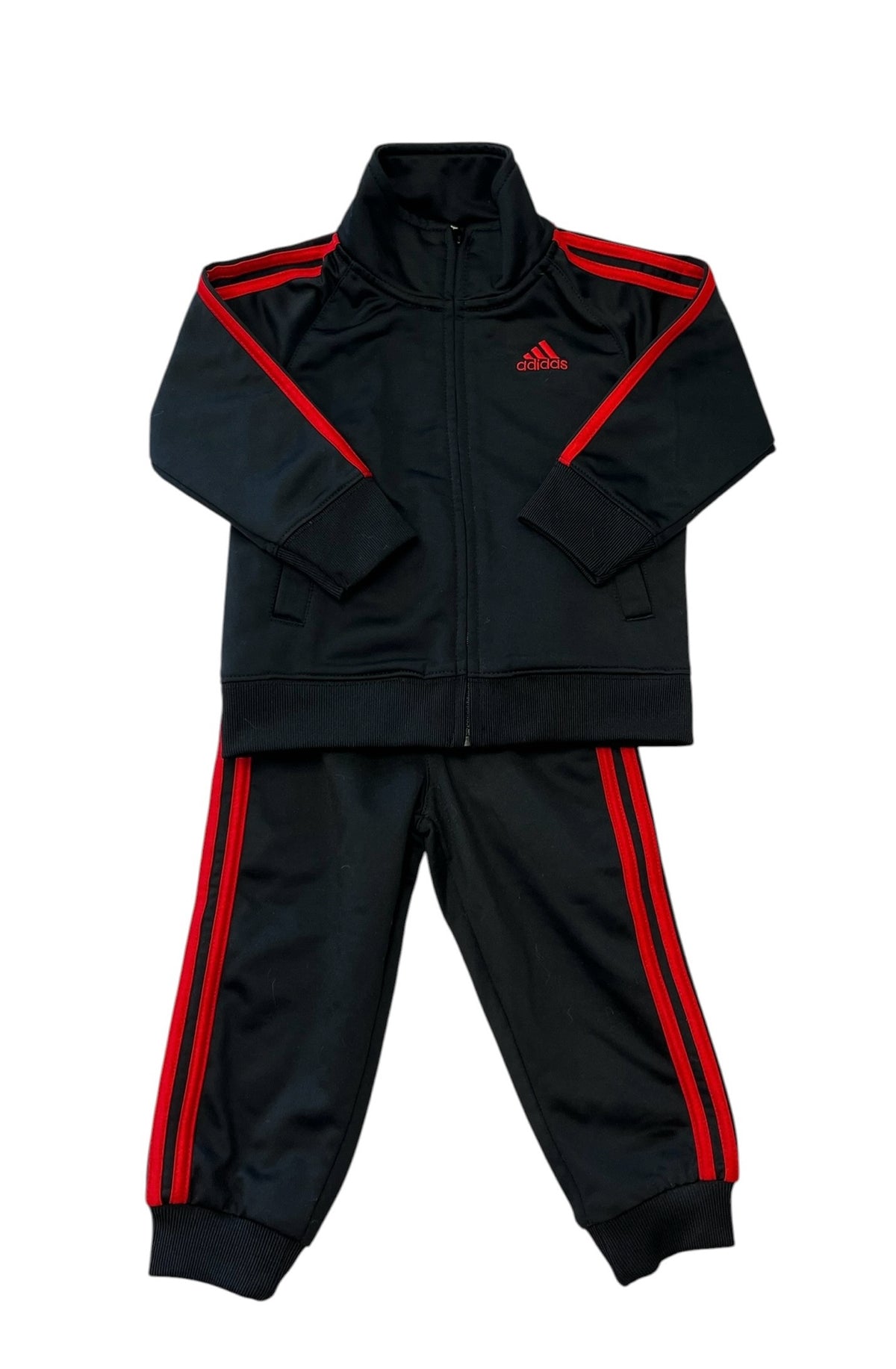 Adidas Black and Red Stripe Long-Sleeve Track Suit Size 18 Months
