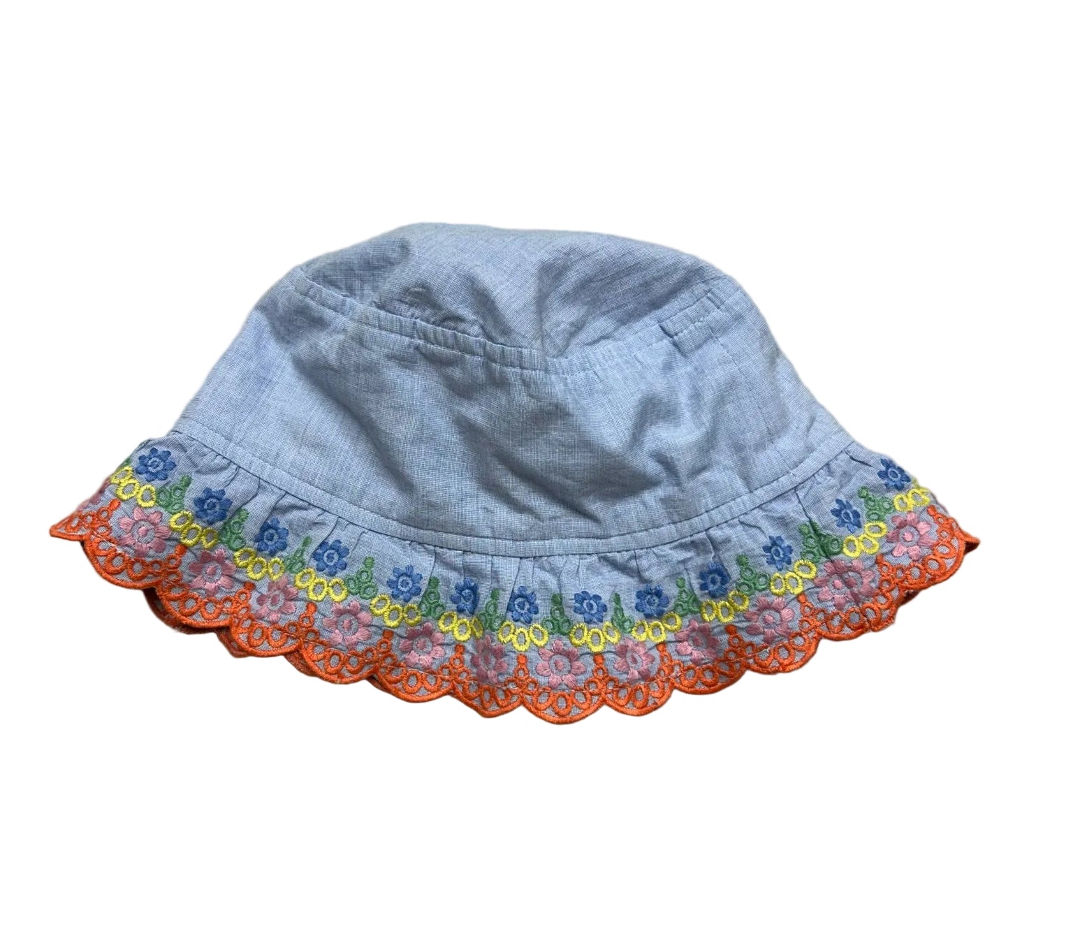 Size 9-12 Boden Blue Hat with Embroidered Flowers